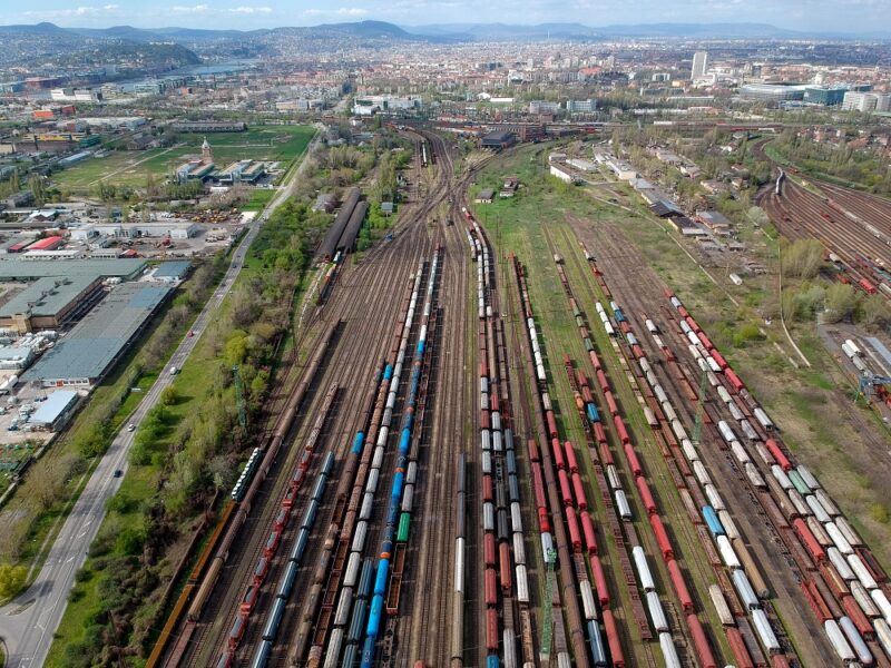 Aerial view of trains